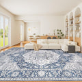 DUKINO 9x12 Rugs for Living Room, Soft Non-Slip Washable Area Rugs, Faux Wool Bedroom Rug with Non-Shedding, Indoor Low-Pile Boho Rugs for Dining Room, Home Office, Blue
