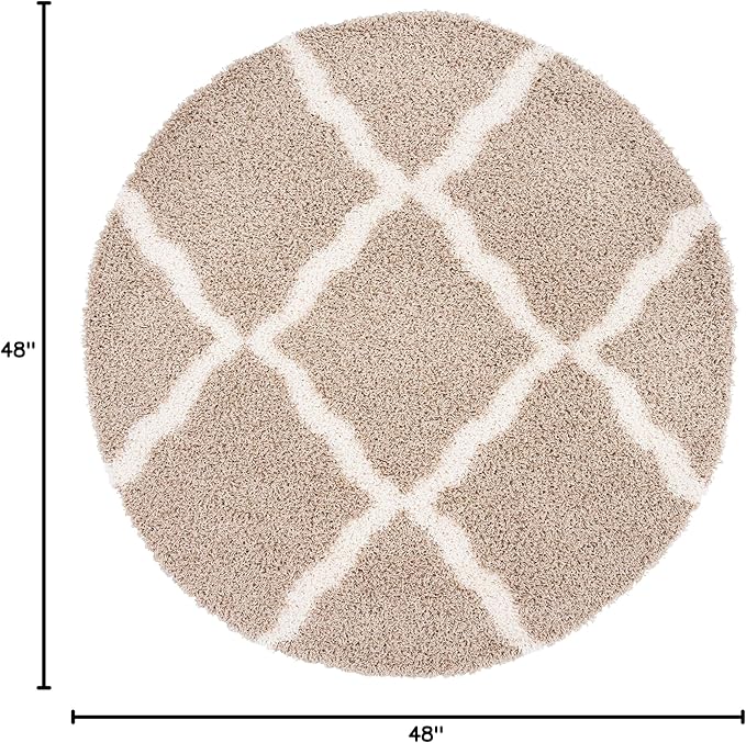 SAFAVIEH Dallas Shag Collection Area Rug - 4' Round, Beige & Ivory, Trellis Design, Non-Shedding & Easy Care, 1.5-inch Thick Ideal for High Traffic Areas in Living Room, Bedroom (SGD257D)