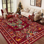 8x10 Area Rugs Living Room Rug: Christmas Washable Rug Floral Soft Carpet Indoor Floor Non-Slip Boho Stain Resistant Large Carpets for Bedroom Kids Nursery Dining Room Farmhouse Home Office Red