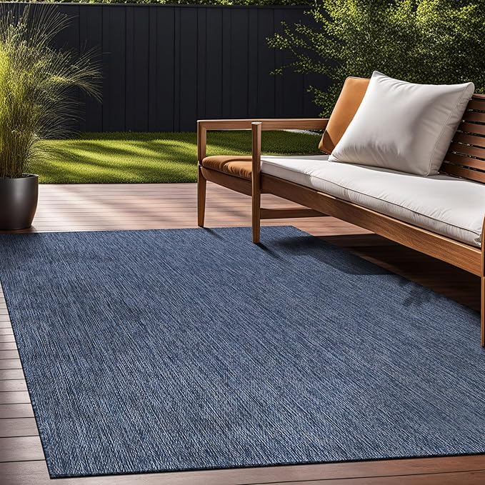Beverly Rug Indoor Outdoor Rug 8x10, Washable Outside Carpet for Patio, Deck, Porch, Solid Modern Area Rug, Water Resistant, Azure Blue
