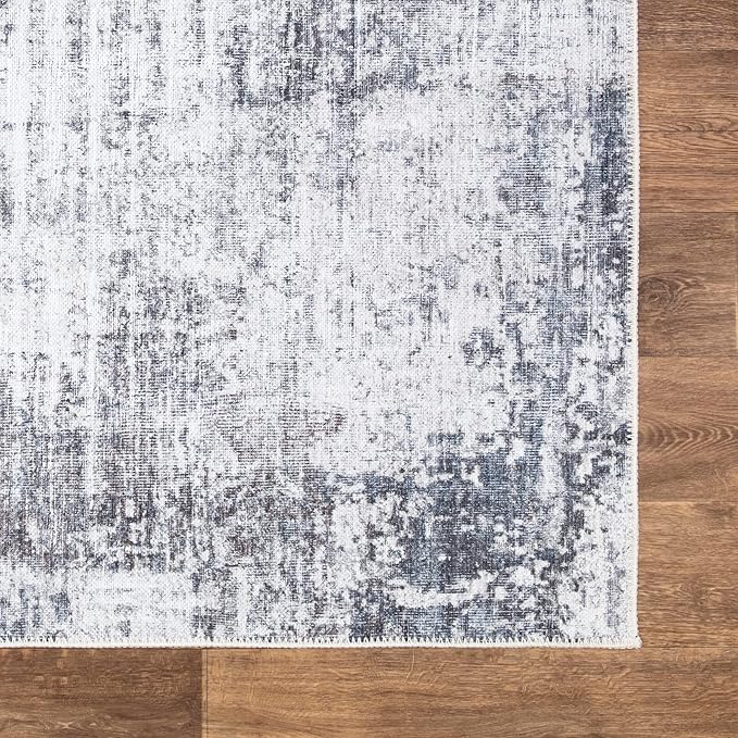 Bloom Rugs Washable Non-Slip 10 ft Runner - Gray/Charcoal/Blue Modern Abstract Runner for Entryway, Hallway, Bathroom, and Kitchen - Exact Size: 2.5' x 10'