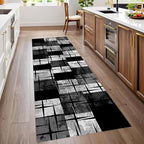 Distressed Checkered Runner Rugs, 2.6x10ft, Washable Runner Rug with Rubber Backing, Soft Vintage Geometric Black Grey Floor Carpet for Front Door Home Office