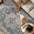 jinchan Area Rug 2x3 Vintage Entryway Rug Washable Boho Indoor Doormat Floral Medallion Small Door Mat Non Slip Retro Soft Thin Classic Carpet for Kitchen Bathroom Bedroom Grey