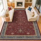Oriental 9x12 Soft Rugs for Living Room - Dark Red Rugs for Bedroom Aesthetic, Dining Room Under Kitchen Table, Washable Soft Non Slip Large Area Vintage Décor