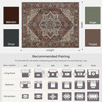 Kokia 9x12 Washable Area Rugs Maroon with Vintage Orient Design, Soft Rug for Living Room or Bedroom, Non-Slip Low Pile Stain Resistance Features, Distressed Medallion Pattern