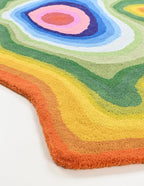 Irregular Shaped Handmade Wool Area Rug | Modern Colourful Stripe Premium Carpet | Perfect for Living Room, Bedroom, Dining Room & Home Decor (Rainbow, 3x3 ft)