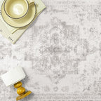 Washable Rug 6x9 Area Rug for Living Room Light Gray Vintage Boho Medallion Large Grey Distressed Retro Carpet Non Slip Indoor Low Pile Small Soft Bedroom Dining Room Home Office