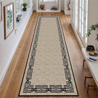Vintage Tribal Hallway Rugs, 3.3x7ft, Southwest Brown Rustic Native Ethnic Greek Key Pattern Carpet Runners, Ultra-Thin Foldable Low Pile Distressed Rug for Dining Room Lounge