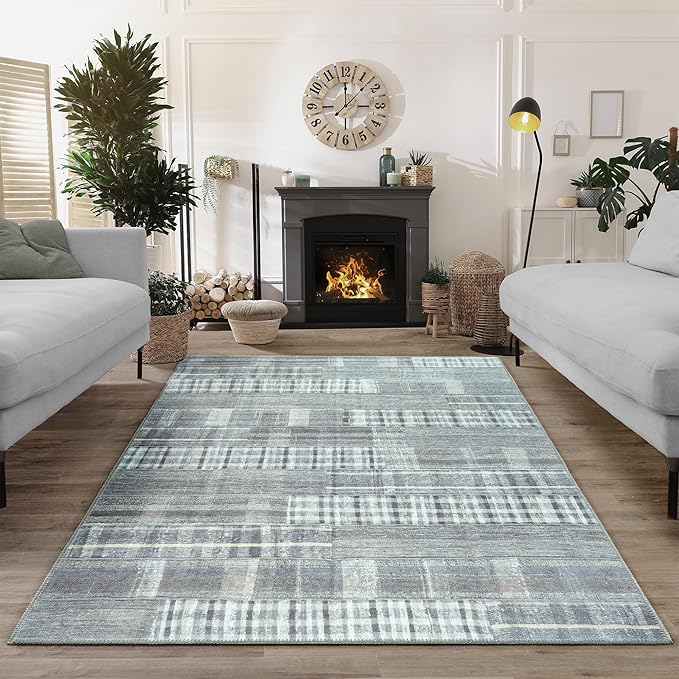 Bloom Rugs Washable Non-Slip 3' x 5' Rug - Gray Striped Area Rug for Living Room, Bedroom, Dining Room, and Kitchen - Exact Size: 3' x 5'