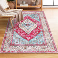 Lahome Boho Round Rug - 6Ft Washable Area Rug, Non-Slip Small Bathroom Rug, Lightweight Bedroom Throw, Oriental Distressed Print Carpet for Entryway, Sofa, Nursery, Kids Room
