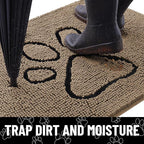 Smiry Dog Door Mat for Muddy Paws, Absorbent Dirt Trapper Non Slip Quick Dry Washable Chenille Mat for Mud Dogs, Entry Rug for Indoor and Outdoor (48x30 Inches, Camel and Black)