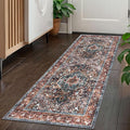 KOZYFLY Runners for Hallways 2x5 Ft Washable Kitchen Runner Rug Boho Runner Rug for Entryway Indoor Printed Oriental Faux Wool Floor Carpet Runner for Laundry Room Kitchen Hall, Brick Red/Orange/Green