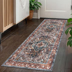 KOZYFLY Runners for Hallways 2x5 Ft Washable Kitchen Runner Rug Boho Runner Rug for Entryway Indoor Printed Oriental Faux Wool Floor Carpet Runner for Laundry Room Kitchen Hall, Brick Red/Orange/Green