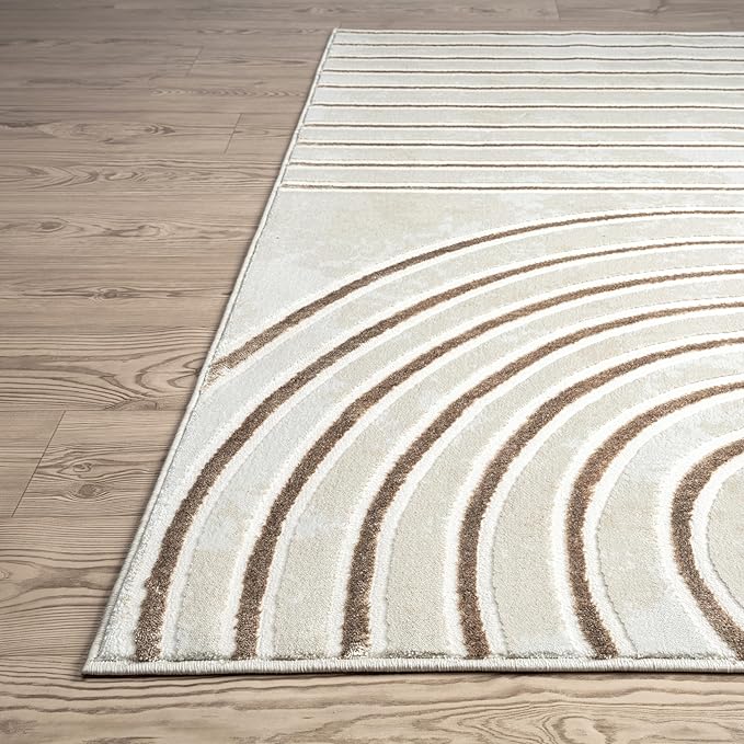 Abani Glam Collection Area Rug - Beige/Cream Modern Abstract Design - 4' x 6' - for Living Room, Bedroom & Office