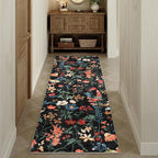 Floral Runner Rug 3x8 Washable Hallway Long Black Bedroom Carpet Non Slip Indoor Boho Kitchen Low Pile Accent Rug Lightweight Soft for Bathroom Dining Laundry Living Room