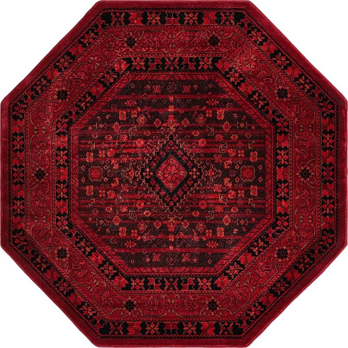 Unique Loom Tekke Collection Area Rug - Sheibani (5' Octagon, Red/ Black)