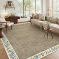 GarveeHome Washable Rugs for Living ROM 8 x 10 Large Area Rug Farmhouse Floral Bordered Bedroom Carpet Indoor Non-Slip Nursery Mat Soft Non Shedding Stain Resistant Carpet for Dining Room, Dark Camel