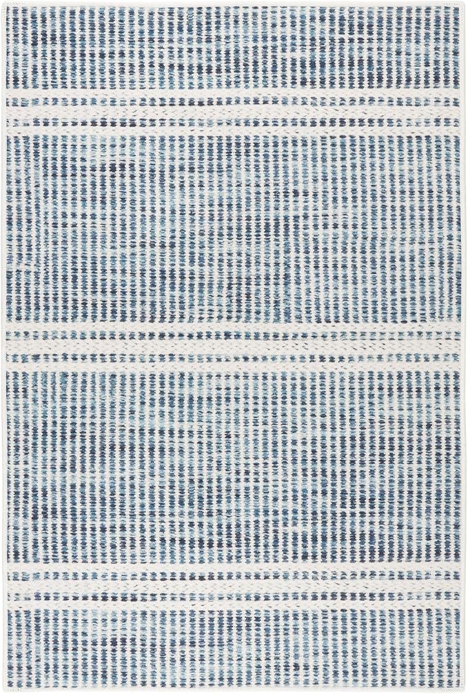 Dash and Albert Malta Blue Machine Washable Area Rug - 6' x 9' Blue Stripe Washable Accent Rug - Durable, High Traffic Areas Kitchen, Mudroom, Hallways