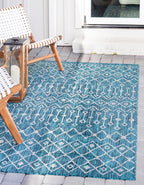 Unique Loom Outdoor Trellis Collection Area Rug - Tribal Trellis (3' 3" x 5' 3" Rectangle, Teal/ Ivory)