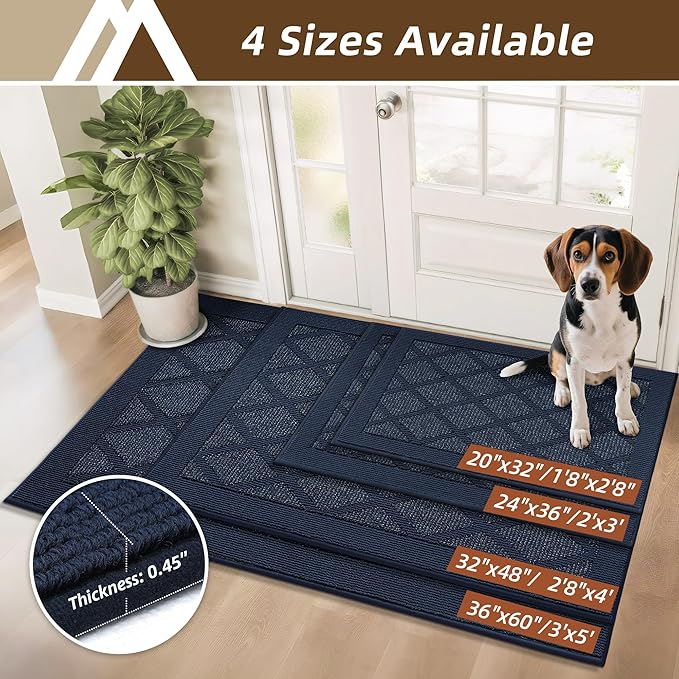 COSY HOMEER Non-Slip Door Mat 20"x32", Entryway Rugs Low Profile Absorbent Dirt Trapper Doormat for Front Entrance, Washable Polypropylene Entry Mat (Blue)
