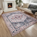 PURRUGS Vintage Farmhouse Boho Area Rug 5x7 ft, Non-Slip Machine Washable Rug, Accent Oriental Rug for Living Room, Dining Room, Bedroom, Entryway and Kitchen, Coral Red/Marine Blue