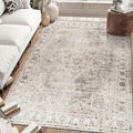 ReaLife Rugs Machine Washable Area Rug - Living Room Bedroom Bathroom Kitchen Entryway Office - Padded Low Pile Stain Resistant Premium - Boho Farmhouse Vintage - Joy - Beige Ivory 5' x 7'