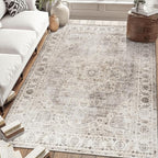 ReaLife Rugs Machine Washable Area Rug - Living Room Bedroom Bathroom Kitchen Entryway Office - Padded Low Pile Stain Resistant Premium - Boho Farmhouse Vintage - Joy - Beige Ivory 5' x 7'