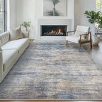 Bavni 5x7 Rug, Machine Washable Rug Non-Slip, Soft Modern Lightweight Area Rug, Stain Resistant Rugs for Living Room, Bedroom, Dining Room, Blue/Light Grey