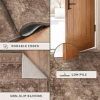 Boho Brown Living Room Rug 6x8 - Modern Vintage Traditional Oriental Taupe Neutral, Washable Low Pile Non-Slip Extra Large Area Rugs for Dining Under Table Bedroom Lounge