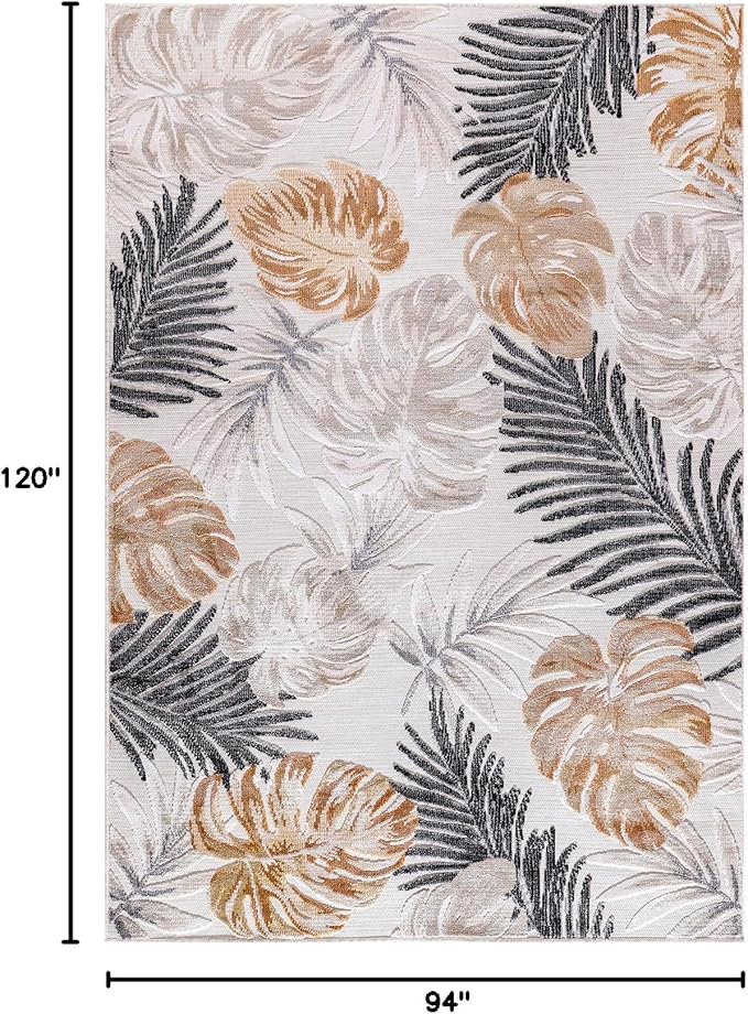CAMILSON Indoor Outdoor Rug, Yellow 7’10”x10’ Leaf Tropical Botanical Area Rugs for Indoor and Outdoor patios, Easy-Cleaning Non-Shedding Living Room Garden and Kitchen Washable Outside Carpet (8x10)