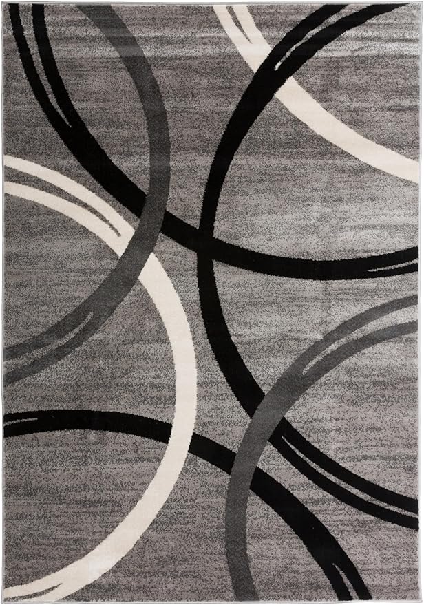 Rugshop Wavy Circles Design Area Rug, Fade-Resistant Carpet for Living Room, Dining Room, or Office,Grand Room,Open Spaces, Gray, 12' x 15'