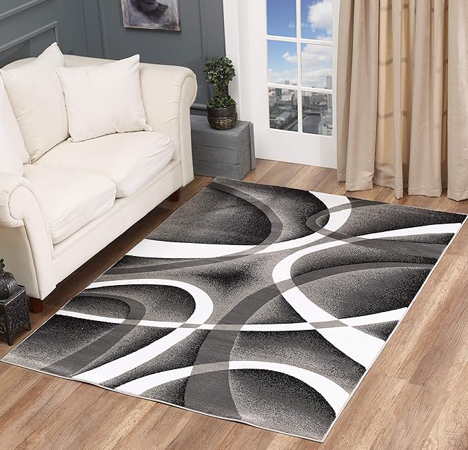 GLORY RUGS Modern Area Rug 4x6 Grey Swirls Carpet Bedroom Living Room Contemporary Dining Accent Sevilla Collection 4816A (Grey)