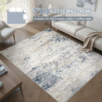 Area Rug Living Room Rugs - 7x9 Large Soft Indoor Neutral Modern Abstract Low Pile Washable Rug Carpet for Bedroom Dining Room Farmhouse Home Office - Beige Blue