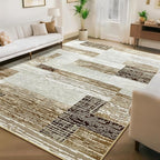Large Area Rugs,Modern Geometric Patchwork Floor Decor for Bedroom Aesthetic Carpet, Rockwood Collection, Indoor Rugs for Living Room, Dining Room, Nursery, Office, Machine Washable Rug,8x10 Ft Beige