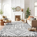 Rugshop Boho Cream Tribal Area Rug Modern Indoor Carpet for Living Room, Bedroom, or Entryway – Non-Shedding, Low Pile Geometric Design 7' 10" x 10'