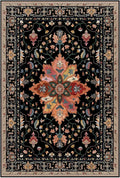 Area Rugs 3'x9' Washable Non-Slip, Floral Vintage Distress Print Pattern Medallion Carpet for Living Room Bedroom Dining Room, Black Colorful Floral Dark Tan