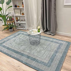 Alfa Rich 7x10 Light Blue Washable Area Rugs for Living Room Bedroom Kitchen Dining Cotton Decor Rug