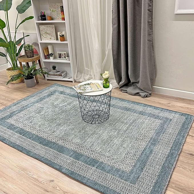 Alfa Rich 5x8 Light Blue Washable Area Rugs for Living Room Bedroom Kitchen Dining Cotton Decor Rug