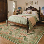 Bavni 8x10 Area Rugs for Living Room, Microfiber Machine Washable Non-Slip Vintage Floral Rug, Low Pile Lightweight Carpet for Bedroom, Dining Room, Home Office, Sage Green & Burnt Orange