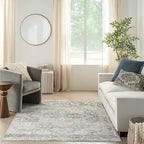 Nourison Home Astra Machine Washable Grey Blue 5'3" x 7' Area Rug - Easy Clean, Non Shedding, Bed Room, Living Room, Dining Room, Kitchen (5' x 7')