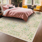 Washable Light Green Rug for Living Room - 9x12 Large Area Rug for Dining Room Under Table, Soft Low Pile Carpet for Bedroom - Vintage Floral, Non-Slip & Stain Resistance (9x12 Beige Green)