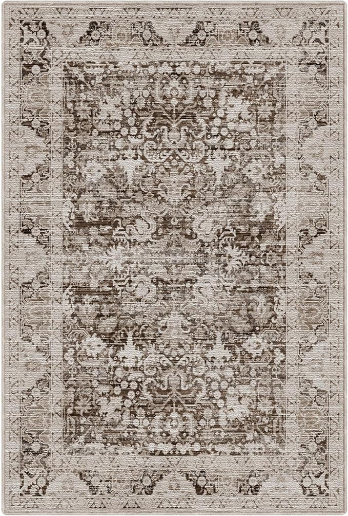LUMI 4x6 Washable Area Rug for Living Room, Ultra Soft Traditional Vintage Rugs Non Slip with Rubber Backing, Low Profile, High Traffic, Stain Resistant Carpets, Ideal for Bedroom, Dining Room, Indoor