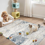 Area Rug Living Room Rugs - 4x6 Abstract Large Soft Indoor Washable Rug Neutral Modern Low Pile Carpet for Bedroom Dining Room Farmhouse Home Office - Beige Blue