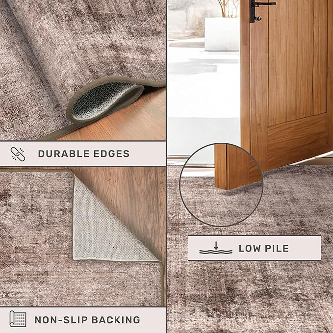 Vintage Brown Terracotta Rugs for Bedroom - 6x9 Distressed Print Pattern Large Area Rug for Living Room, Dining Room Under Table, Thin & Soft Washable Electic Décor