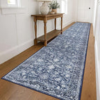 KILOCOCO Hallway Runner 3x18 Rug Runner Printed Vintage Floral Washable Kitchen Runners Non-Slip Rubber Backed Runners for Hallways Laundry Room Distressed Boho Rugs for Bedroom, Blue
