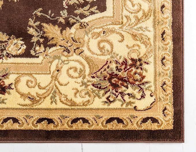 Unique Loom Versailles Collection Traditional Classic Floral Motif Area Rug (10' 0 x 13' 0 Rectangular, Brown/ Ivory)
