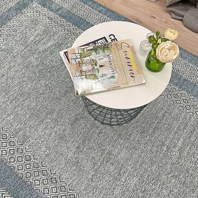 Alfa Rich 7x10 Light Blue Washable Area Rugs for Living Room Bedroom Kitchen Dining Cotton Decor Rug