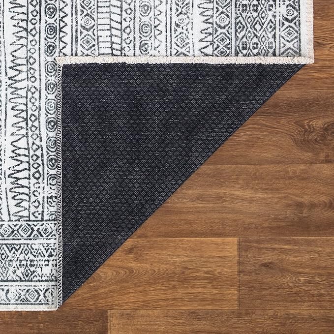 Bloom Rugs Caria Washable Non-Slip 6x9 Rug - Ivory/Black Geometric Area Rug for Living Room, Bedroom, Dining Room, and Kitchen - Exact Size: 6' x 9'
