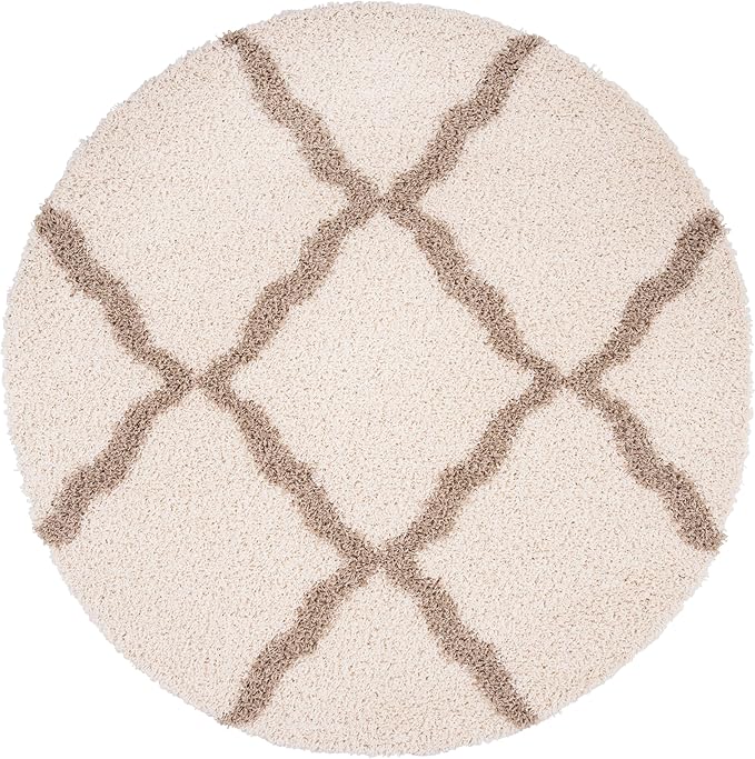 SAFAVIEH Dallas Shag Collection Area Rug - 10' Round, Ivory & Beige, Trellis Design, Non-Shedding & Easy Care, 1.5-inch Thick Ideal for High Traffic Areas in Living Room, Bedroom (SGD257B)