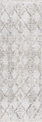 Hauteloom Bogtong Farmhouse Living Room Bedroom Moroccan Trellis Area Rug - Soft Shaggy High Low Carpet - High Pile - Bohemian, Boho - Gray, Beige, Cream - 6'7" x 9'